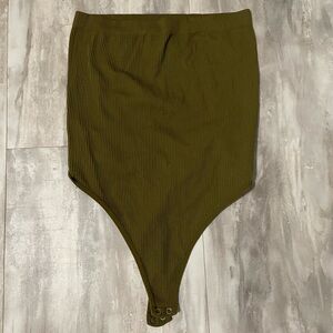 Olive Green Ribbed Bodysuit